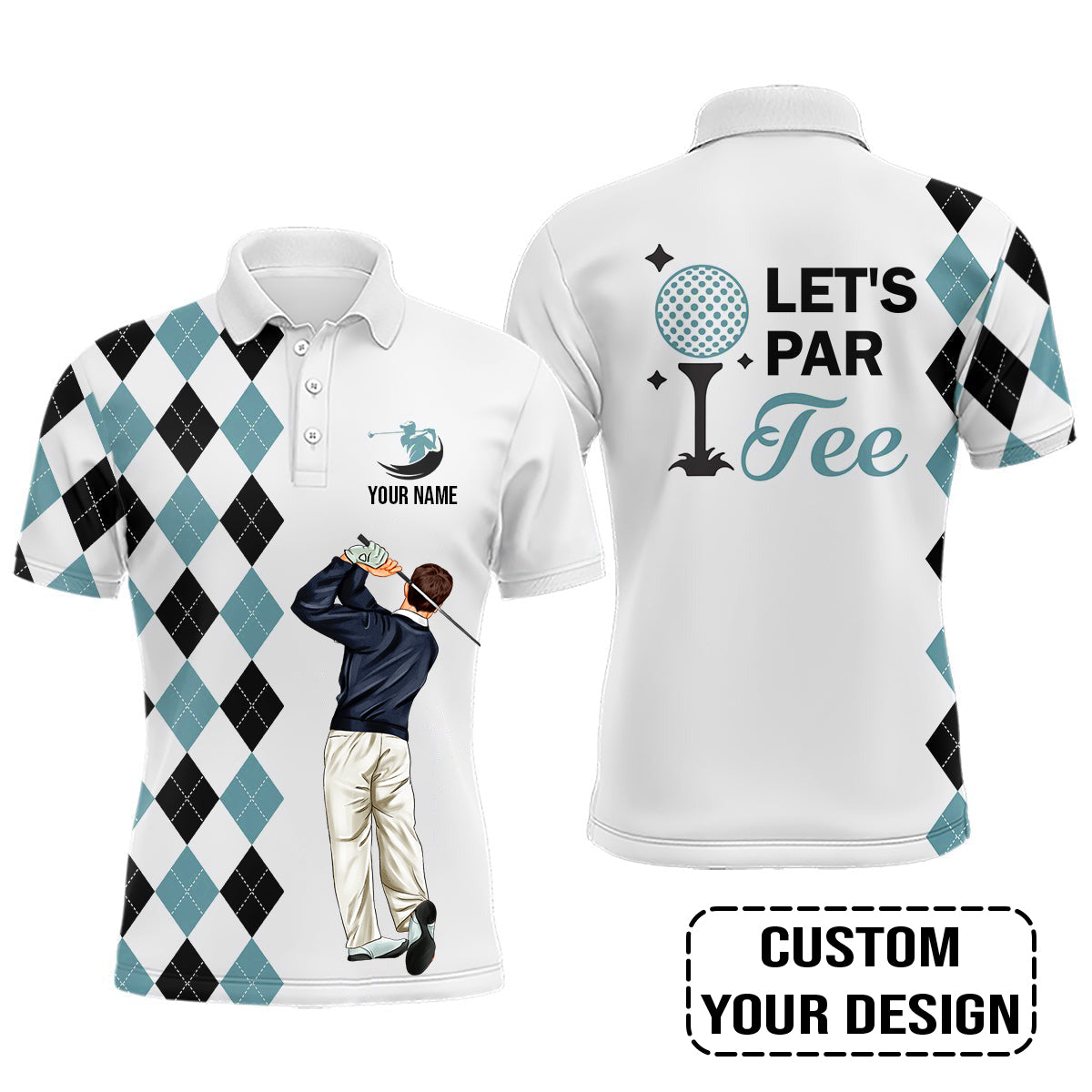 Golf Custom Polo Shirt, Argyle Pattern Golf, Let's par tee Personalized Golf Polo Shirt