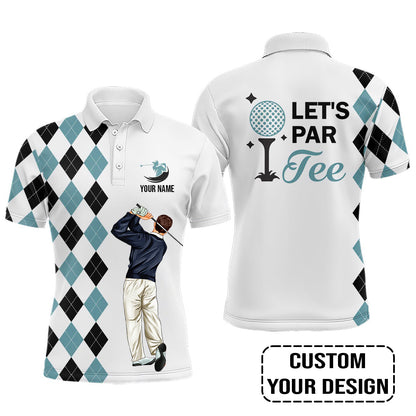 Golf Custom Polo Shirt, Argyle Pattern Golf, Let's par tee Personalized Golf Polo Shirt