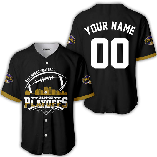 Baltimore American Football 2024-25 Playoffs Skyline Custom Baseball Jersey, Baltimore Football Game Day Playoffs Custom Baseball Jersey Shirts