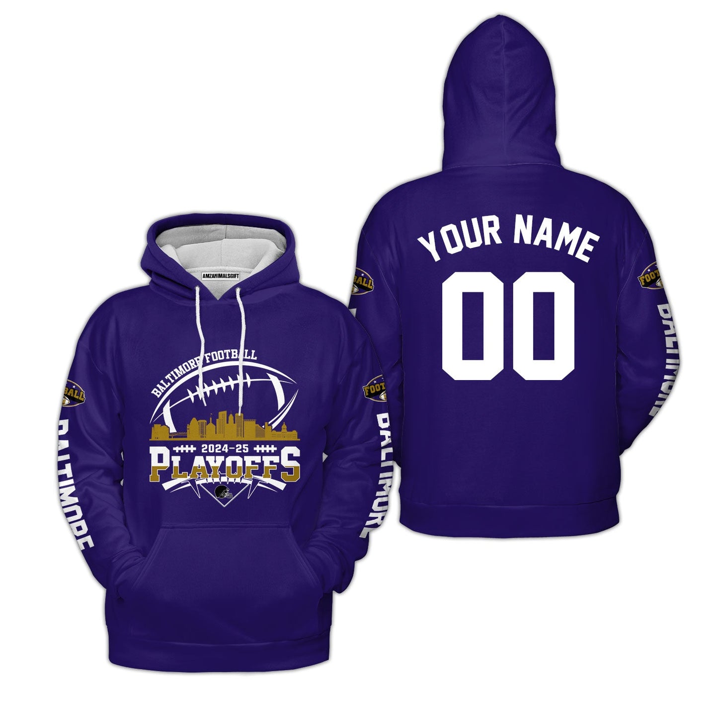 Baltimore American Football 2024-25 Playoffs Skyline Custom Hoodie, Baltimore Football Game Day Playoffs Division Custom Hoodie Shirts