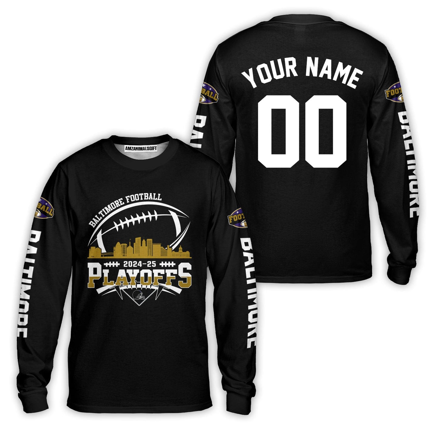 Baltimore American Football 2024-25 Playoffs Skyline Custom Hoodie, Baltimore Football Game Day Playoffs Division Custom Hoodie Shirts