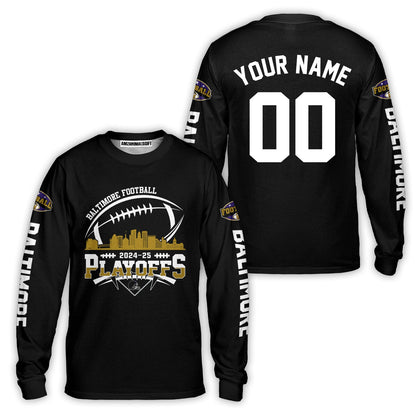 Baltimore American Football 2024-25 Playoffs Skyline Custom Hoodie, Baltimore Football Game Day Playoffs Division Custom Hoodie Shirts