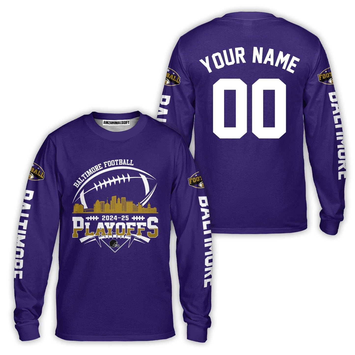 Baltimore American Football 2024-25 Playoffs Skyline Custom Hoodie, Baltimore Football Game Day Playoffs Division Custom Hoodie Shirts