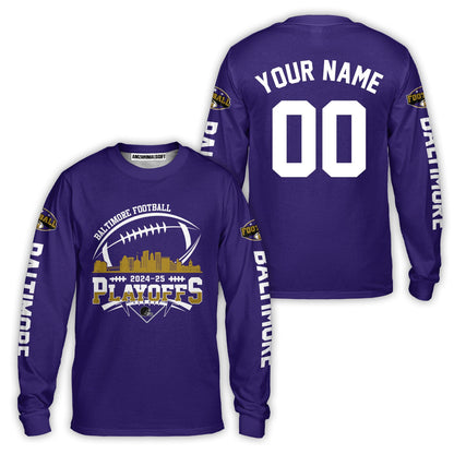 Baltimore American Football 2024-25 Playoffs Skyline Custom Hoodie, Baltimore Football Game Day Playoffs Division Custom Hoodie Shirts