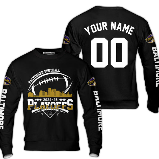Baltimore American Football 2024-25 Playoffs Skyline Custom Long Sleeve Shirt, Baltimore Football Game Day Playoffs Division Custom Long Sleeve