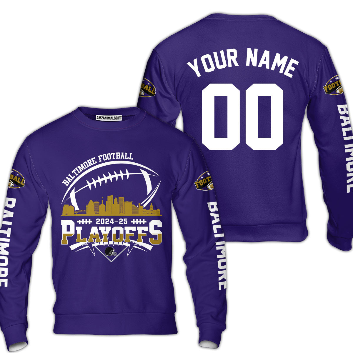 Baltimore American Football 2024-25 Playoffs Skyline Custom Hoodie, Baltimore Football Game Day Playoffs Division Custom Hoodie Shirts