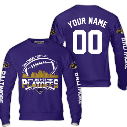 Baltimore American Football 2024-25 Playoffs Skyline Custom Hoodie, Baltimore Football Game Day Playoffs Division Custom Hoodie Shirts