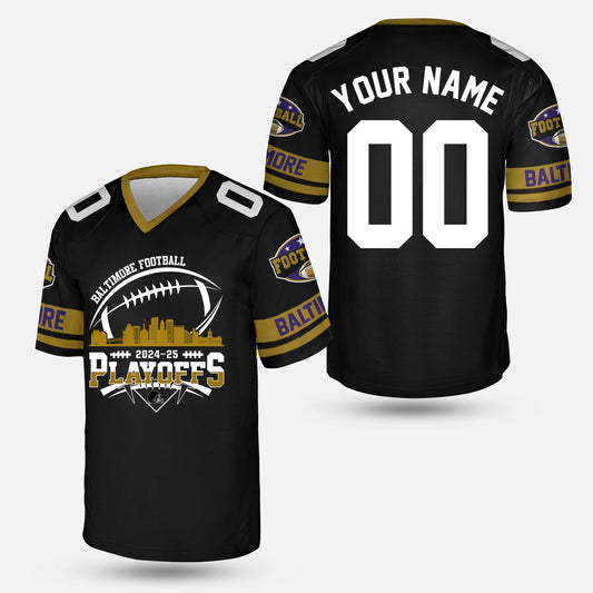 Baltimore American Football 2024-25 Playoffs Skyline Custom V-neck Jersey, Baltimore Football Game Day Playoffs Custom V-neck Jersey Shirts