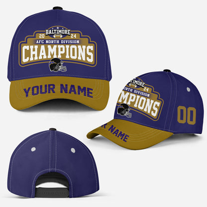 Custom Baltimore American Football 2024 AFC North Division Champions Classic Hat Cap, Division Champs Custom Classic Hat Cap