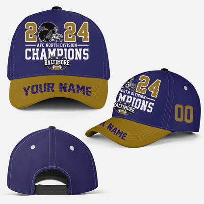Custom Baltimore American Football 2024 AFC North Division Champions Classic Hat Cap, Division Champs Custom Classic Hat Cap