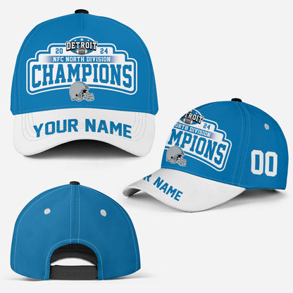 Custom Detroit American Football 2024 NFC North Division  Champions Snapback Hat Cap, Division Champs Custom Snapback Hat Cap