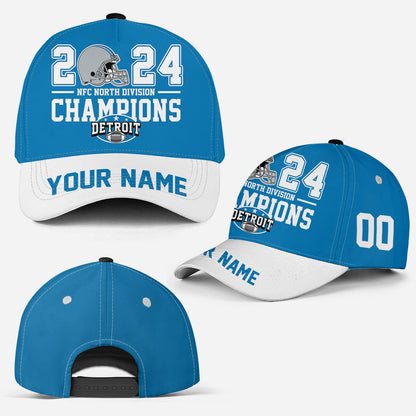 Custom Detroit American Football 2024 NFC North Division  Champions Snapback Hat Cap, Division Champs Custom Snapback Hat Cap