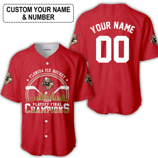 Customized Florida Ice Hockey 2024 Playoff Final Champions Baseball Jersey, Florida Hockey Shirt For Florida Hockey Lovers - AOP