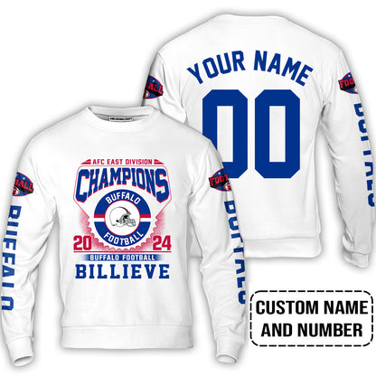 2024 Custom Buffalo American Football AFC East Champions Billieve t shirt, Billieve Buffalo Football AFC East Champs Custom Shirts