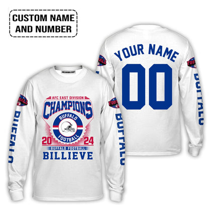 2024 Custom Buffalo American Football AFC East Champions Billieve t shirt, Billieve Buffalo Football AFC East Champs Custom Shirts