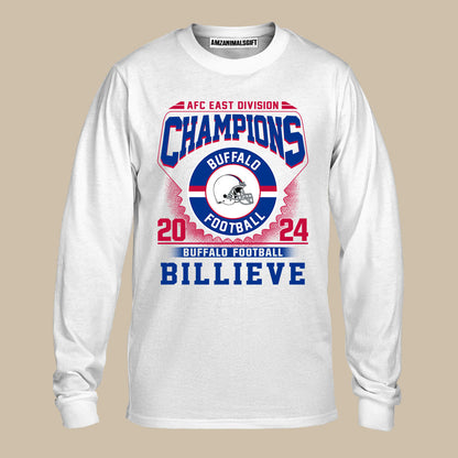 2024 Buffalo American Football AFC East Champions Billieve t shirt, Billieve Buffalo Football AFC East Champs Shirts