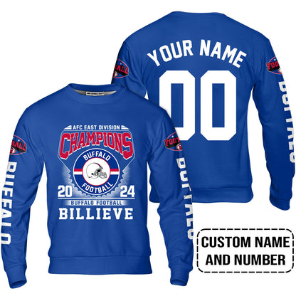 2024 Custom Buffalo American Football AFC East Champions Billieve t shirt, Billieve Buffalo Football AFC East Champs Custom Shirts
