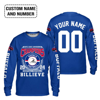2024 Custom Buffalo American Football AFC East Champions Billieve t shirt, Billieve Buffalo Football AFC East Champs Custom Shirts