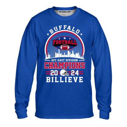Buffalo American Football 2024 AFC East Champions Billieve t shirt, Billieve Buffalo Football 2024 AFC East Champs Shirts