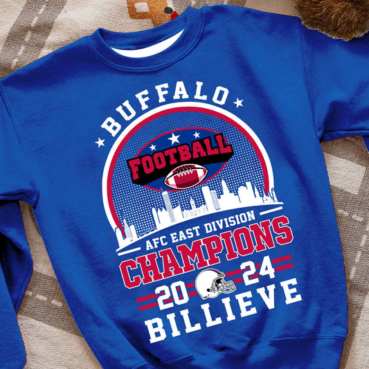 Buffalo American Football 2024 AFC East Champions Billieve t shirt, Billieve Buffalo Football 2024 AFC East Champs Shirts
