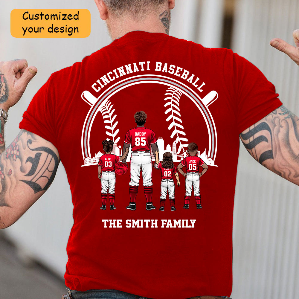 Personalized Cincinnati Baseball Family Dad Shirt, Perfect Gift For Dad, Father, Grandpa, Family, Baseball Lovers