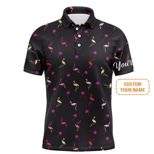 Flamingo Golf Hoodie - Custom Name Neon Pink Flamingos Palm Pattern Apparel Hoodie - Personalized Gift For Golf Lover, Team, Husband, Boyfriend, Men