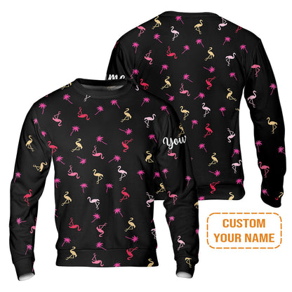 Flamingo Golf Hoodie - Custom Name Neon Pink Flamingos Palm Pattern Apparel Hoodie - Personalized Gift For Golf Lover, Team, Husband, Boyfriend, Men