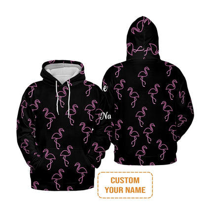 Flamingo Golf Sweatshirt - Custom Name Neon Pink Flamingos Pattern Apparel - Personalized Gift For Golf Lover, Team, Husband, Boyfriend, Men