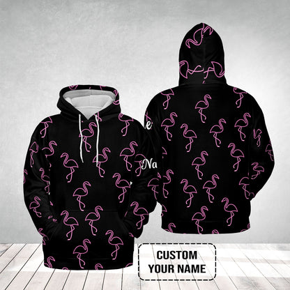 Flamingo Golf Men Polo Shirt - Custom Name Neon Pink Flamingos Pattern Apparel - Personalized Gift For Golf Lover, Team, Husband, Boyfriend, Men