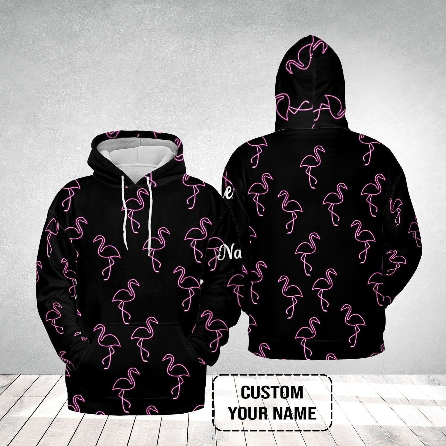 Flamingo Golf Sweatshirt - Custom Name Neon Pink Flamingos Pattern Apparel - Personalized Gift For Golf Lover, Team, Husband, Boyfriend, Men