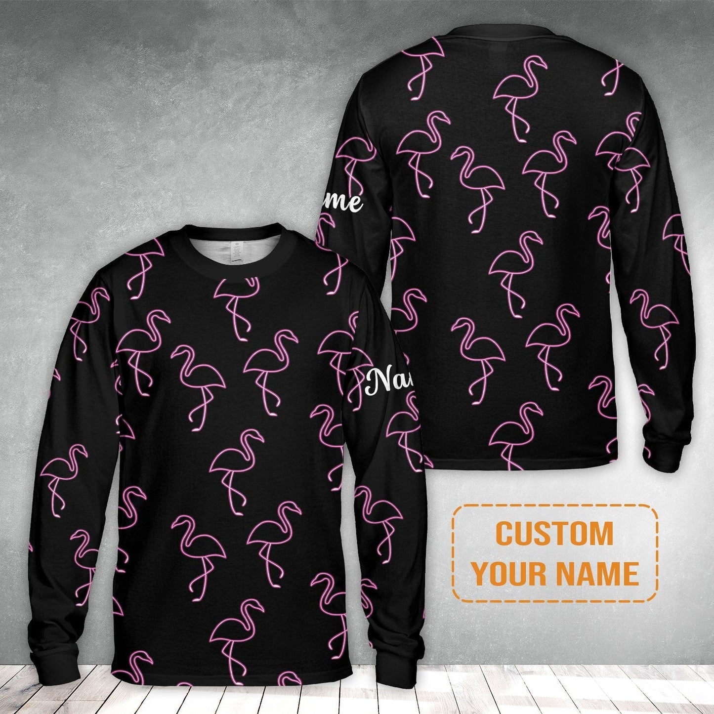 Flamingo Golf Sweatshirt - Custom Name Neon Pink Flamingos Pattern Apparel - Personalized Gift For Golf Lover, Team, Husband, Boyfriend, Men