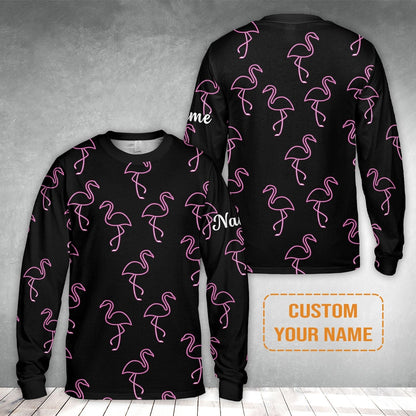 Flamingo Golf Sweatshirt - Custom Name Neon Pink Flamingos Pattern Apparel - Personalized Gift For Golf Lover, Team, Husband, Boyfriend, Men