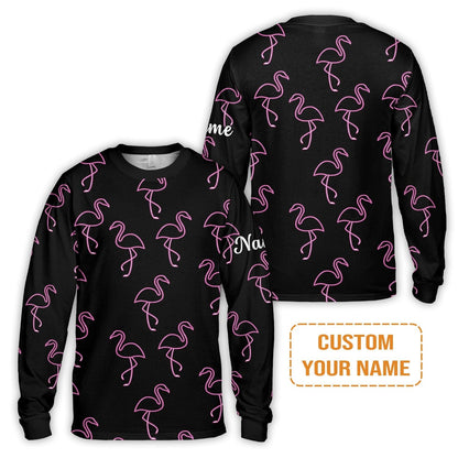 Flamingo Golf Sweatshirt - Custom Name Neon Pink Flamingos Pattern Apparel - Personalized Gift For Golf Lover, Team, Husband, Boyfriend, Men
