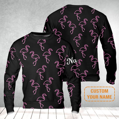 Flamingo Golf Sweatshirt - Custom Name Neon Pink Flamingos Pattern Apparel - Personalized Gift For Golf Lover, Team, Husband, Boyfriend, Men