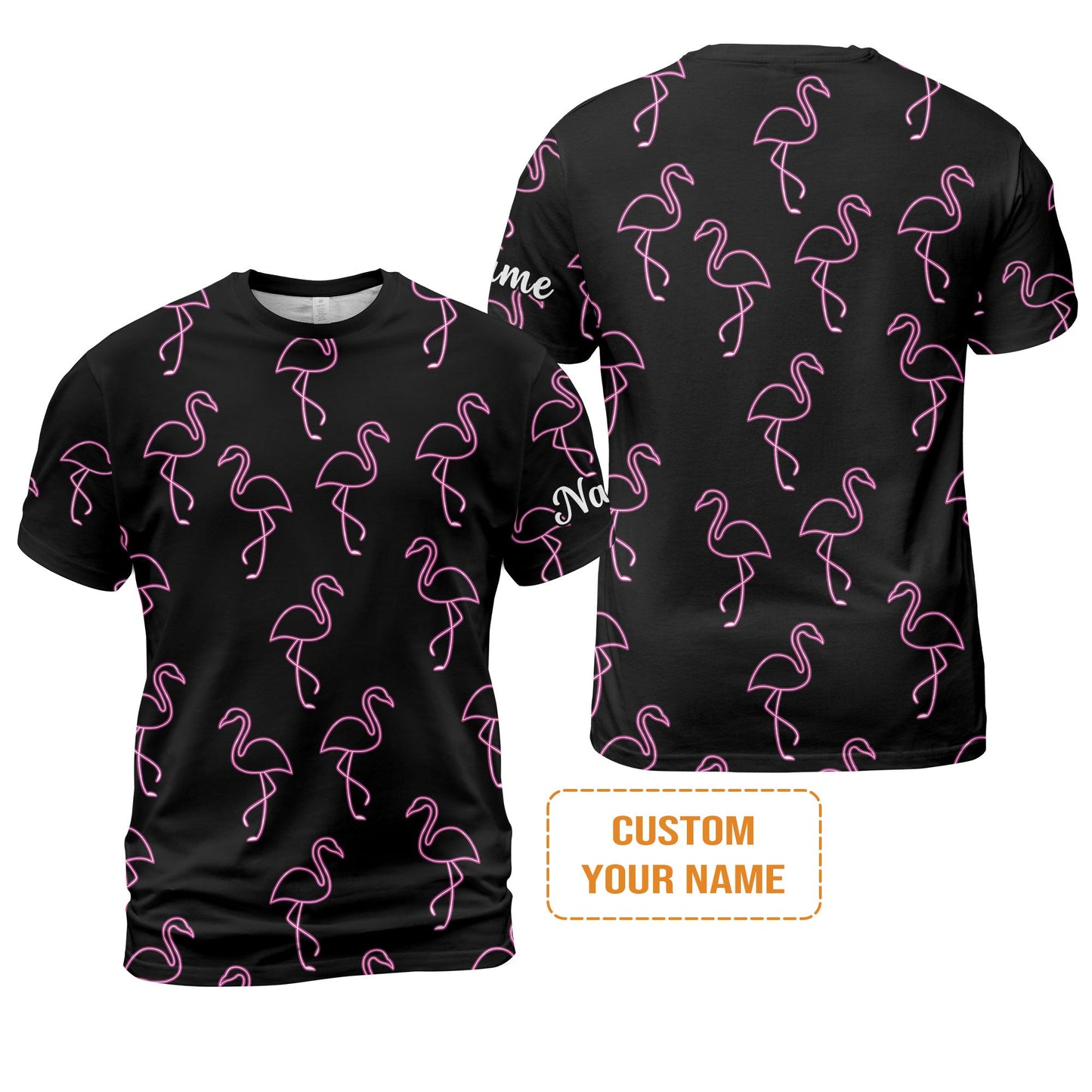 Flamingo Golf Men Polo Shirt - Custom Name Neon Pink Flamingos Pattern Apparel - Personalized Gift For Golf Lover, Team, Husband, Boyfriend, Men