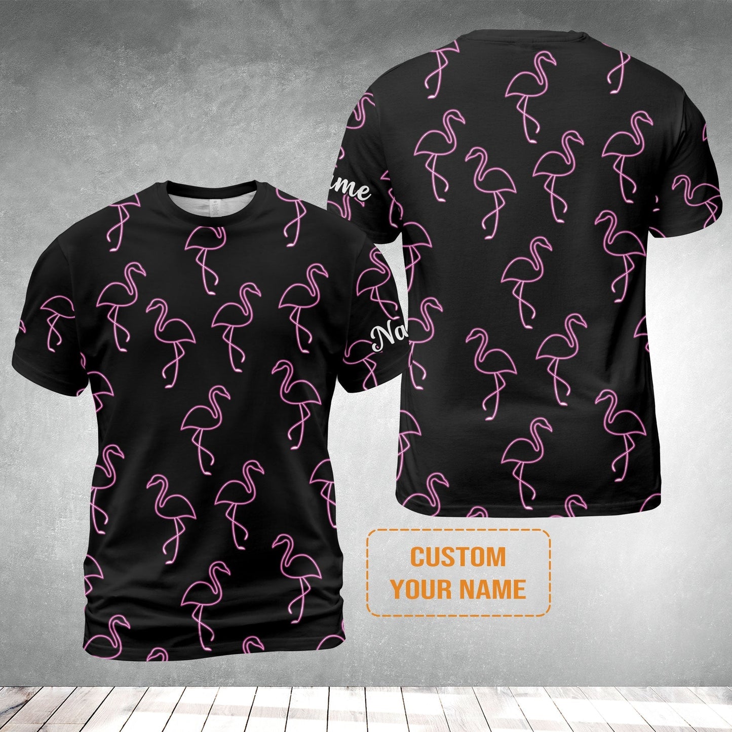 Flamingo Golf Sweatshirt - Custom Name Neon Pink Flamingos Pattern Apparel - Personalized Gift For Golf Lover, Team, Husband, Boyfriend, Men