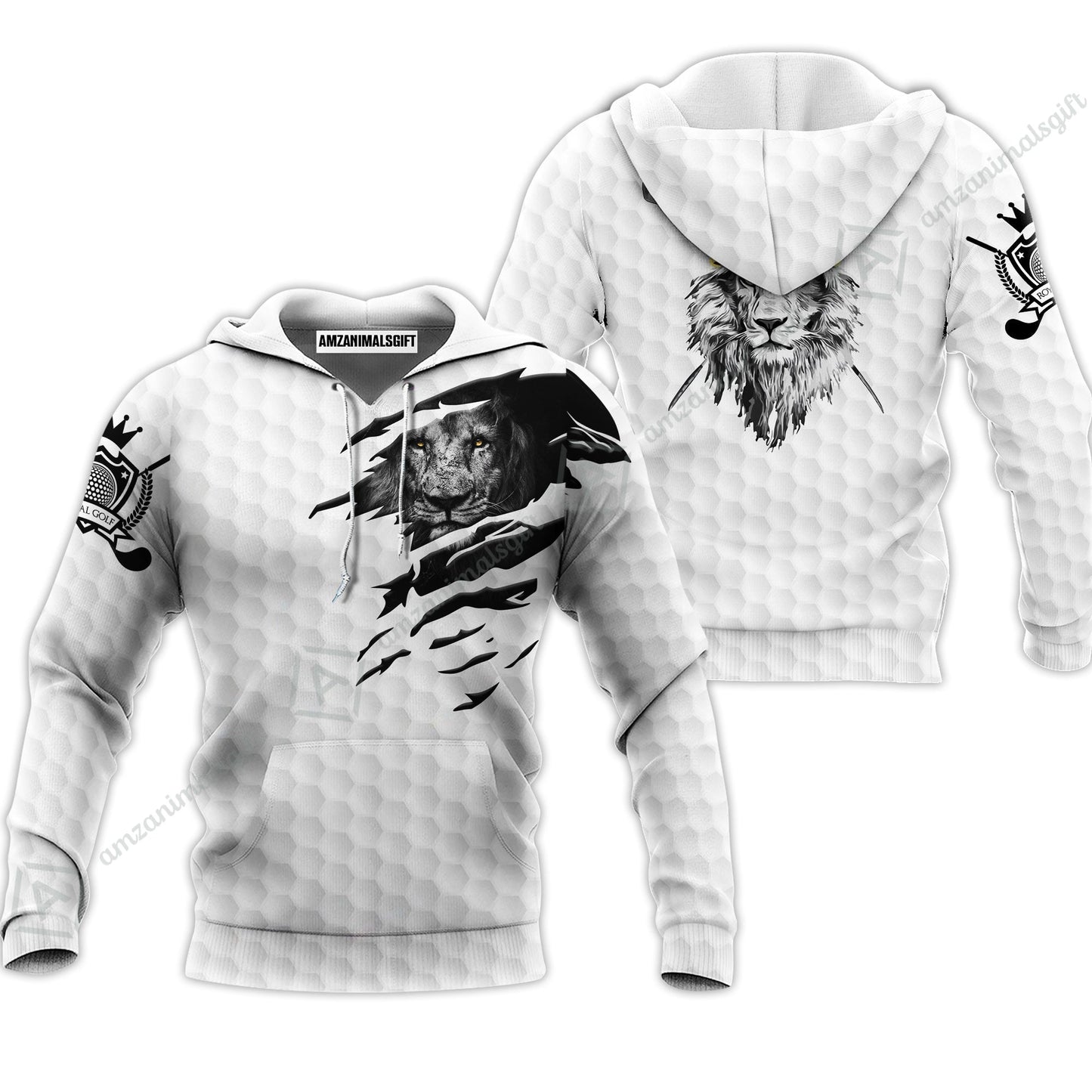 Black And White Lion King Sketching Golf Hawaiian Shirt, King Of Swings Lion Golfing Hawaiian Shirt