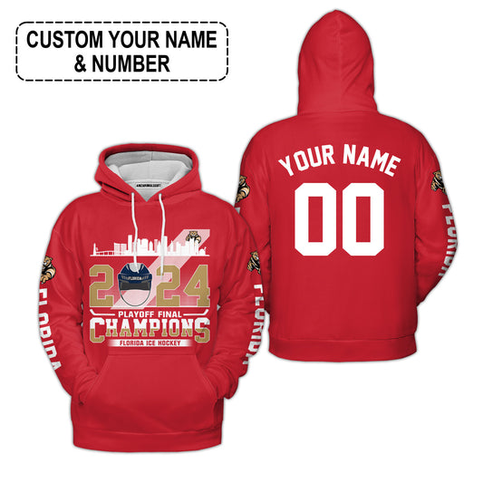 Customized Florida Ice Hockey 2024 Playoff Final Champions Hoodie, Florida Hockey Shirt For Florida Ice Hockey Lovers - AOP