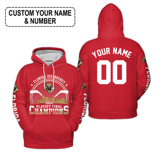 Customized Florida Ice Hockey 2024 Playoff Final Champions Hoodie, Florida Hockey Shirt For Florida Hockey Lovers - AOP