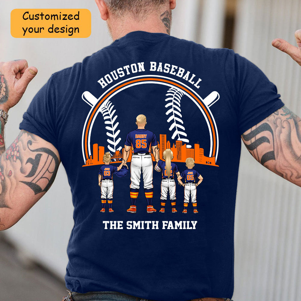 Personalized Houston Baseball Family Dad Shirt, Perfect Gift For Dad, Father, Grandpa, Family, Baseball Lovers