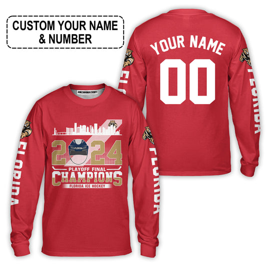 Customized Florida Ice Hockey 2024 Playoff Final Champions Long Sleeve Shirt, Florida Hockey Shirt For Florida Ice Hockey Lovers - AOP