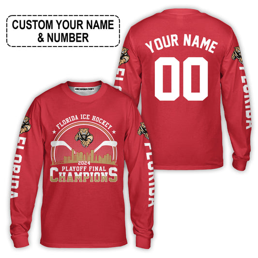 Customized Florida Ice Hockey 2024 Playoff Final Champions Long Sleeve Shirt, Florida Hockey Shirt For Florida Hockey Lovers - AOP