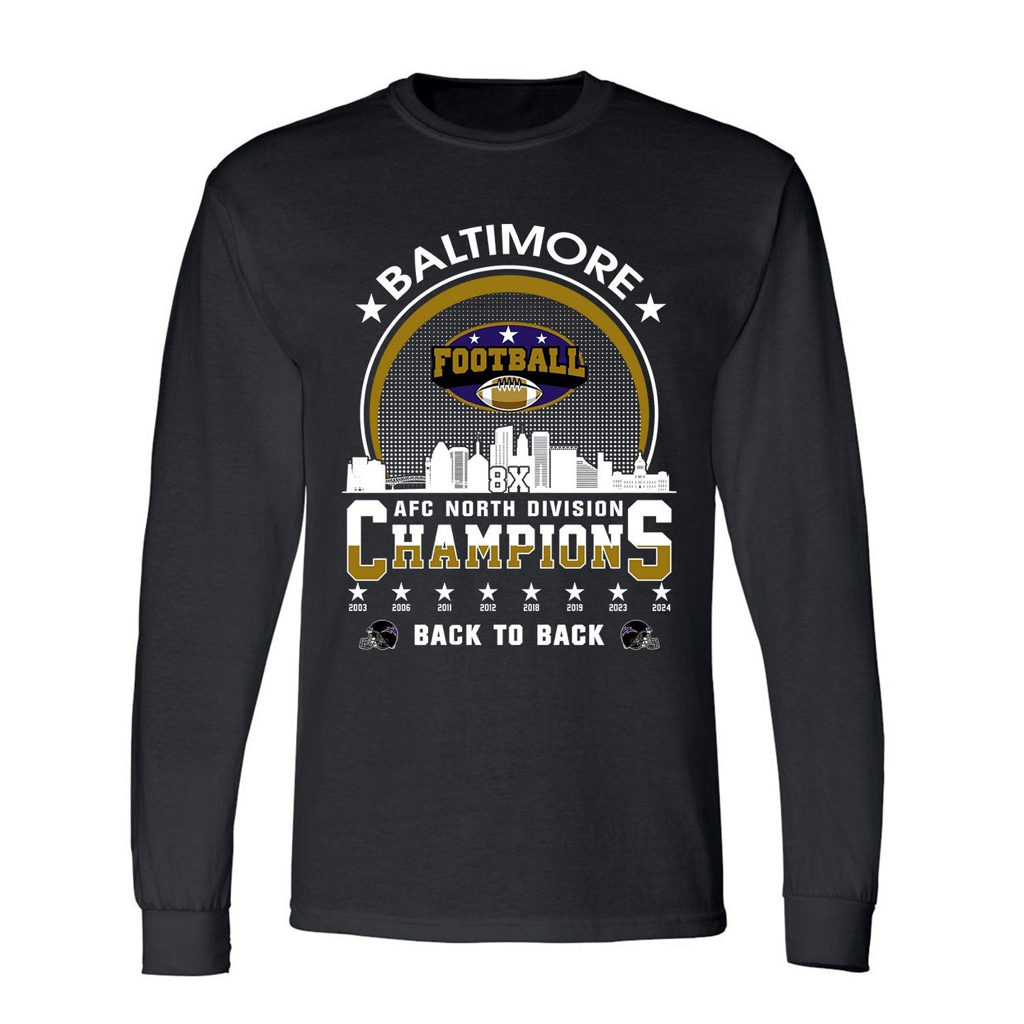 Baltimore Football 2024 AFC North Division Champions Skyline Shirts, 2024 AFC North Champs Apparel For Baltimore Football Fans
