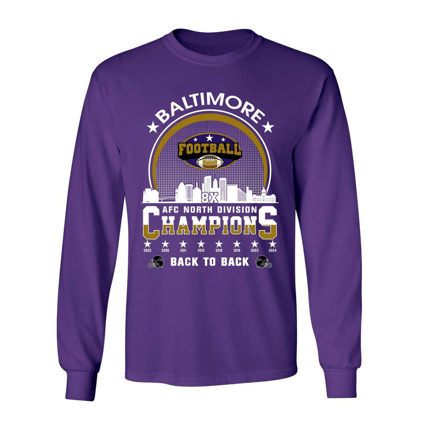 Baltimore Football 2024 AFC North Division Champions Skyline Shirts, 2024 AFC North Champs Apparel For Baltimore Football Fans