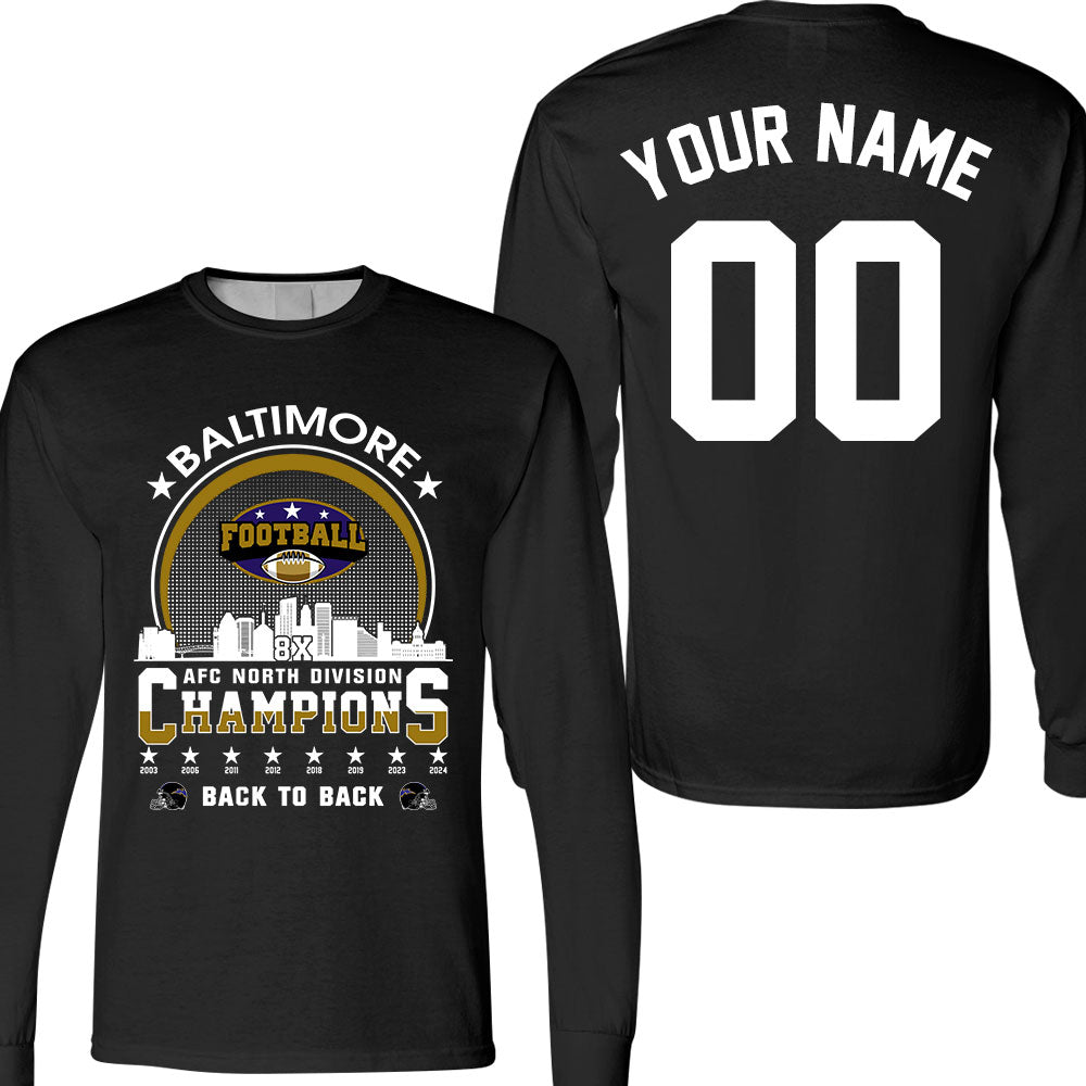 Baltimore Football 2024 AFC North Division Champions Skyline Double Sided Sweatshirt, 2024 AFC North Champs 2 Sided Custom Sweatshirt