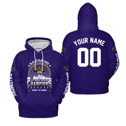 Baltimore Football 2024 AFC North Division Champions Skyline Custom V-neck Jersey, 2024 AFC North Champs Champions Custom 2 Sided V-neck Jersey Shirts