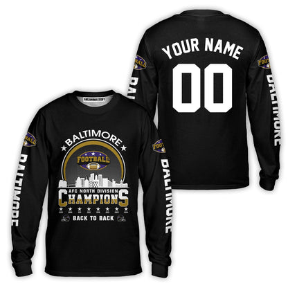 Baltimore Football 2024 AFC North Division Champions Skyline Custom Hoodie, 2024 AFC North Champs Champions Custom Double Sided Hoodie