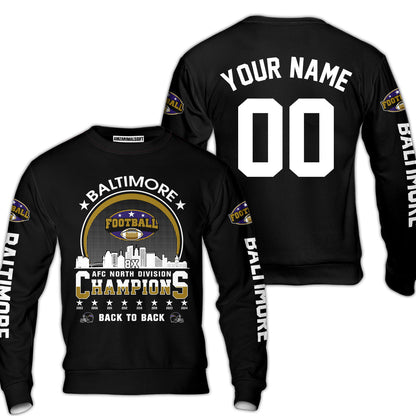 Baltimore Football 2024 AFC North Division Champions Skyline Custom Baseball Jersey, 2024 AFC North Champs Champions Custom 2 Sided Baseball Jersey
