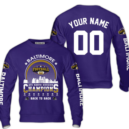 Baltimore Football 2024 AFC North Division Champions Skyline Custom V-neck Jersey, 2024 AFC North Champs Champions Custom 2 Sided V-neck Jersey Shirts