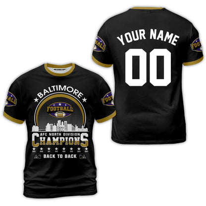 Baltimore Football 2024 AFC North Division Champions Skyline Custom Baseball Jersey, 2024 AFC North Champs Champions Custom 2 Sided Baseball Jersey